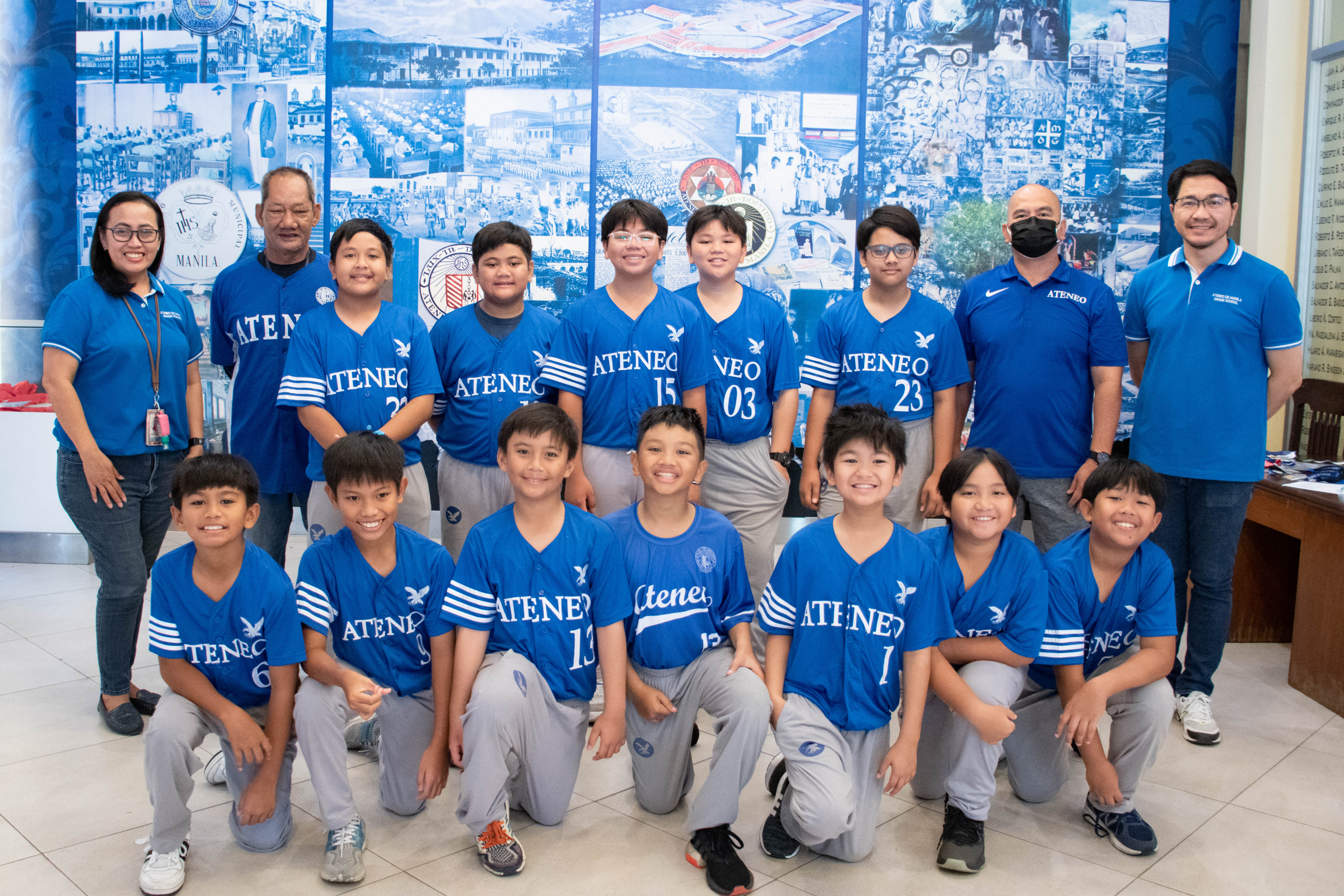 Front row from left: Kyle Baltazar, Joshua Gonzalez, Aiden Lazaro, Axl Alingog, Diego Silva, Eliam Mojica, Makisig Mijares; standing from left: Virgie G. Esteves, Bubut Dizer, Neil Vinluan, Win Ignacio, Qio Sevilla, Nicco Arrubio, Rafa Orata, Sieg Villanueva, Jervy Robles; not in photo: Buboy Dizer