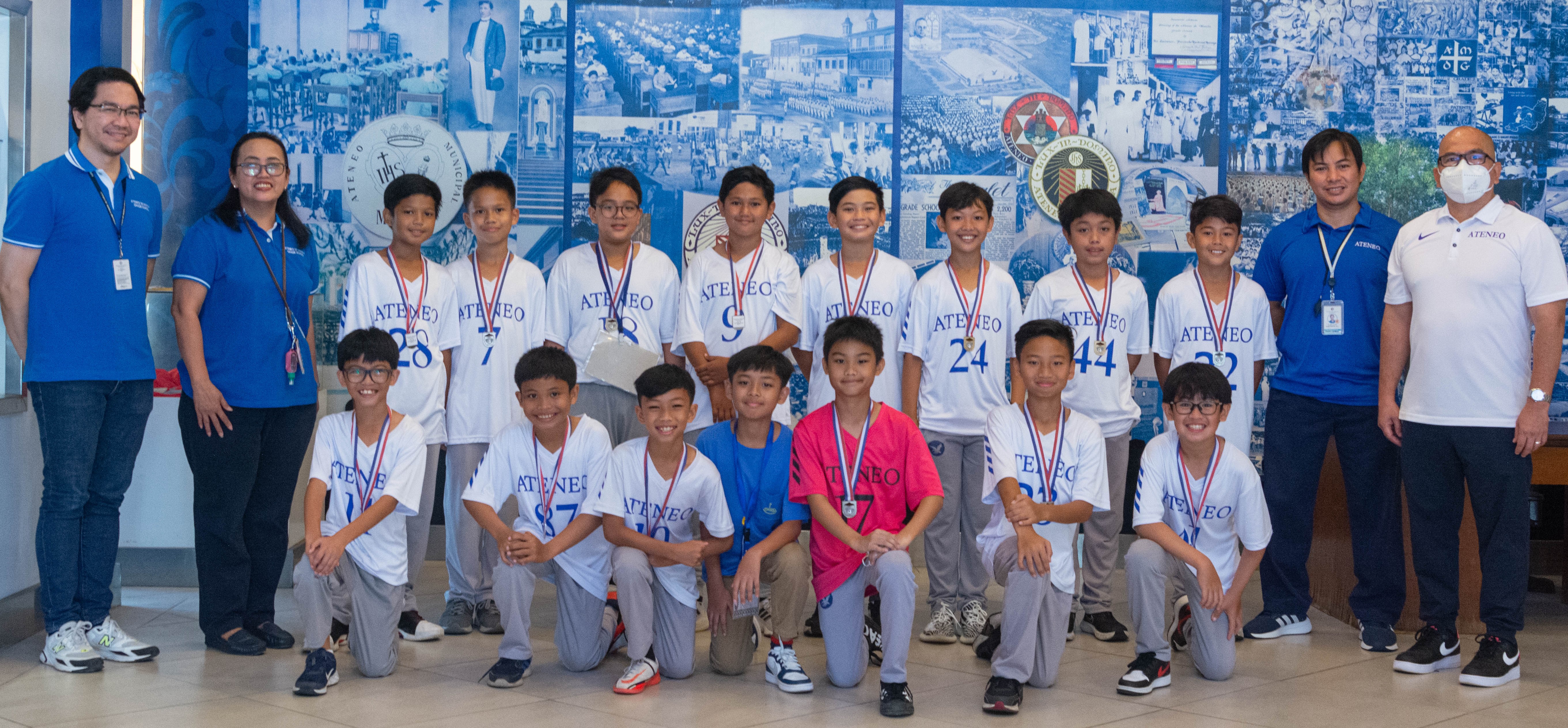 Left to right kneeling: Matteo Villanueva, Harvey Garcia, Kyle Molina, Ted Ureta, Ghazi Dy, Sylar Alcantara, Mateo Diaz; left to right standing: Jervy Robles, Virgie Esteves, Reign Cruz, Jesus Goduco, Rafael Lauzon, Bosco Virrey, Javie Bautista, Anton Flameño, Joaquin Kison, Sancho Bautista, Sean Alli, Sieg Villanueva 