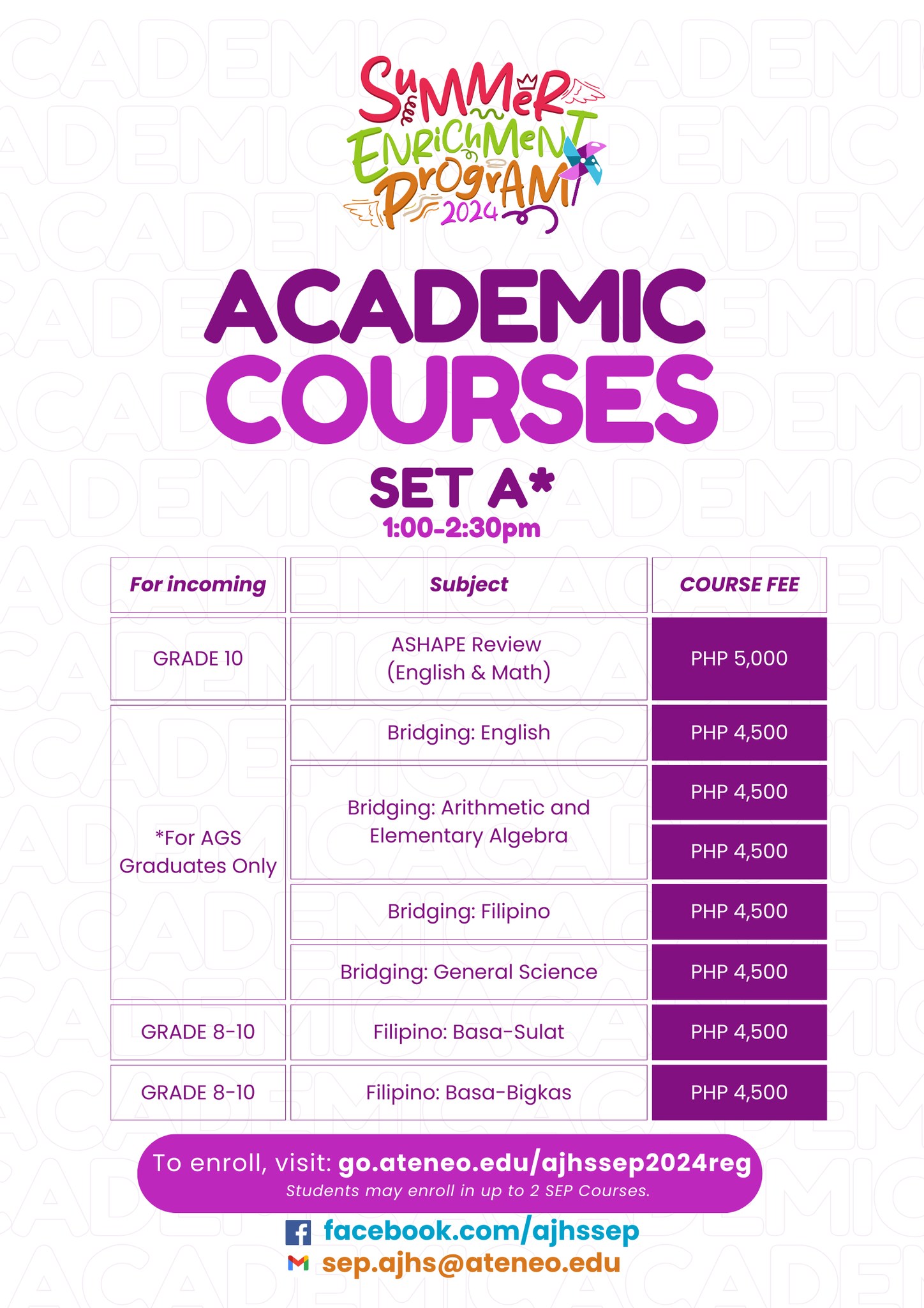 2024 SEP Academic Offerings Set A