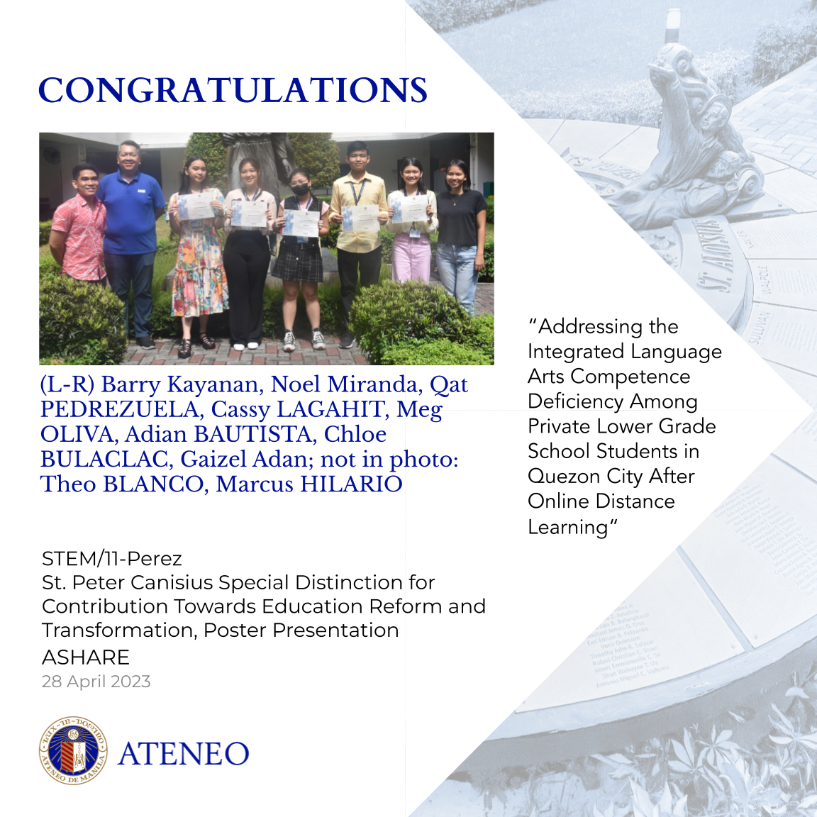 "Addressing the Integrated Language Arts Competence Deficiency Among Private Lower Grade School Students in Quezon City After Online Distance Learning" by Bautista, Blanco, Bulaclac, Hilario, Lagahit, Oliva, and Pedrezuela