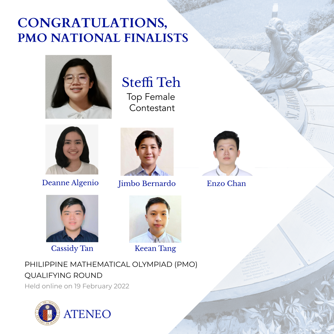 Six of the 32 PMO National Finalists are from Ateneo de Manila SHS 