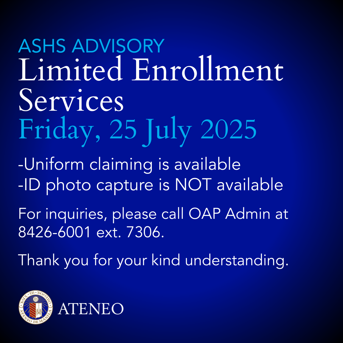 Limited services 25 July 2025 Friday