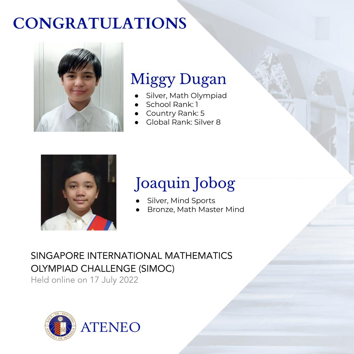 AJHS SIMOC 2022 awardees Miggy Dugan and Joaquin Jobog