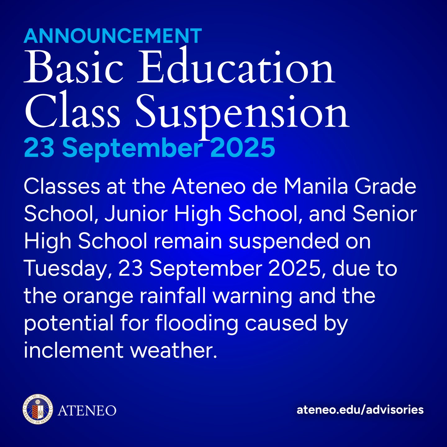 suspended classes on 23 September 2025 