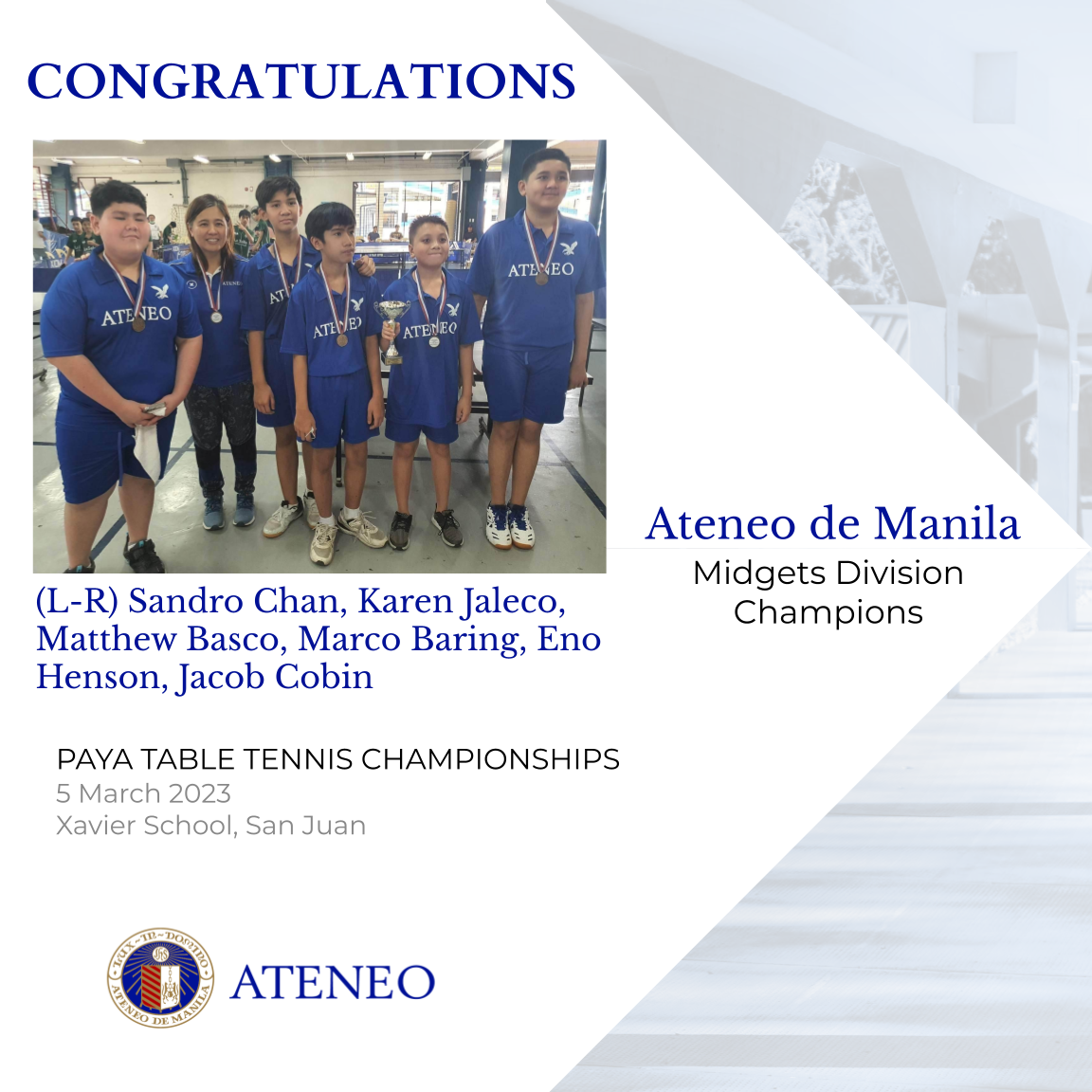 PAYA midgets division table tennis champs of 2023