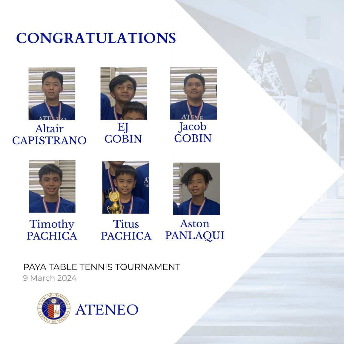 The Ateneo Midgets Table Tennis Varsity Team 
