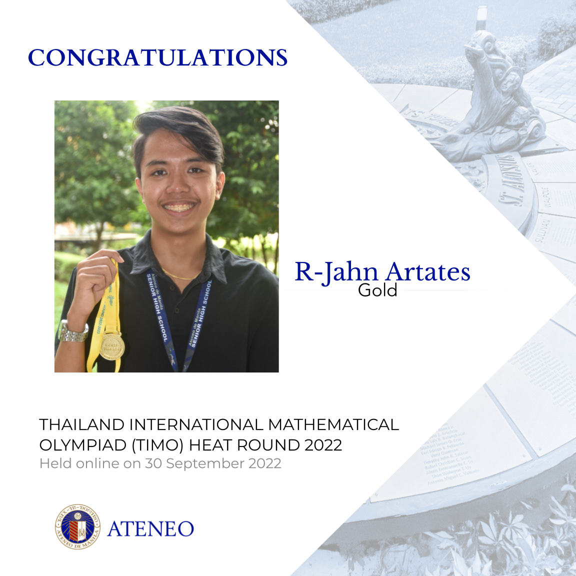 TIMO heat round gold medalist R-Jahn Artates  