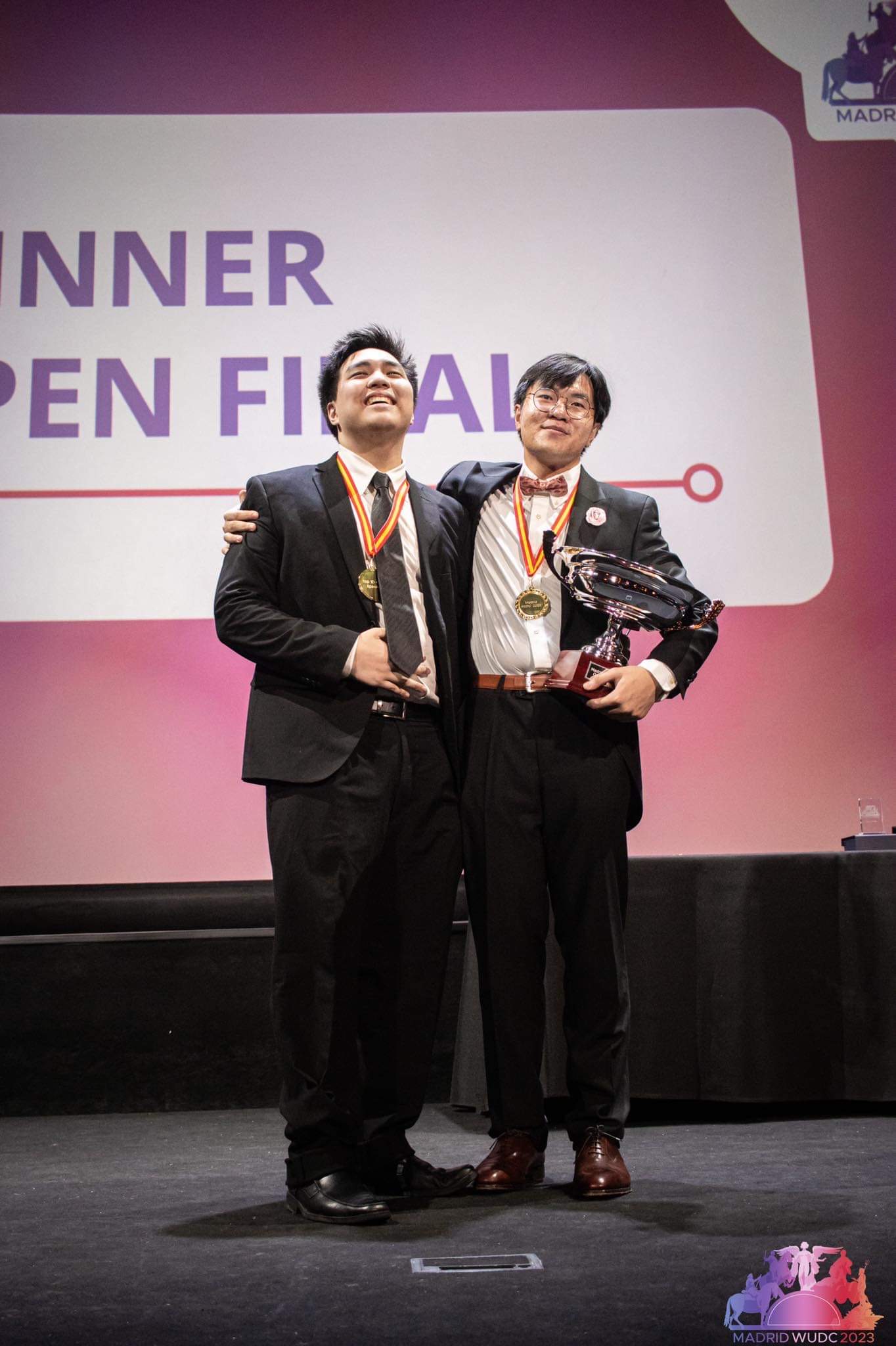 Tobi and David are declared World Champions. Photo courtesy Madrid WUDC