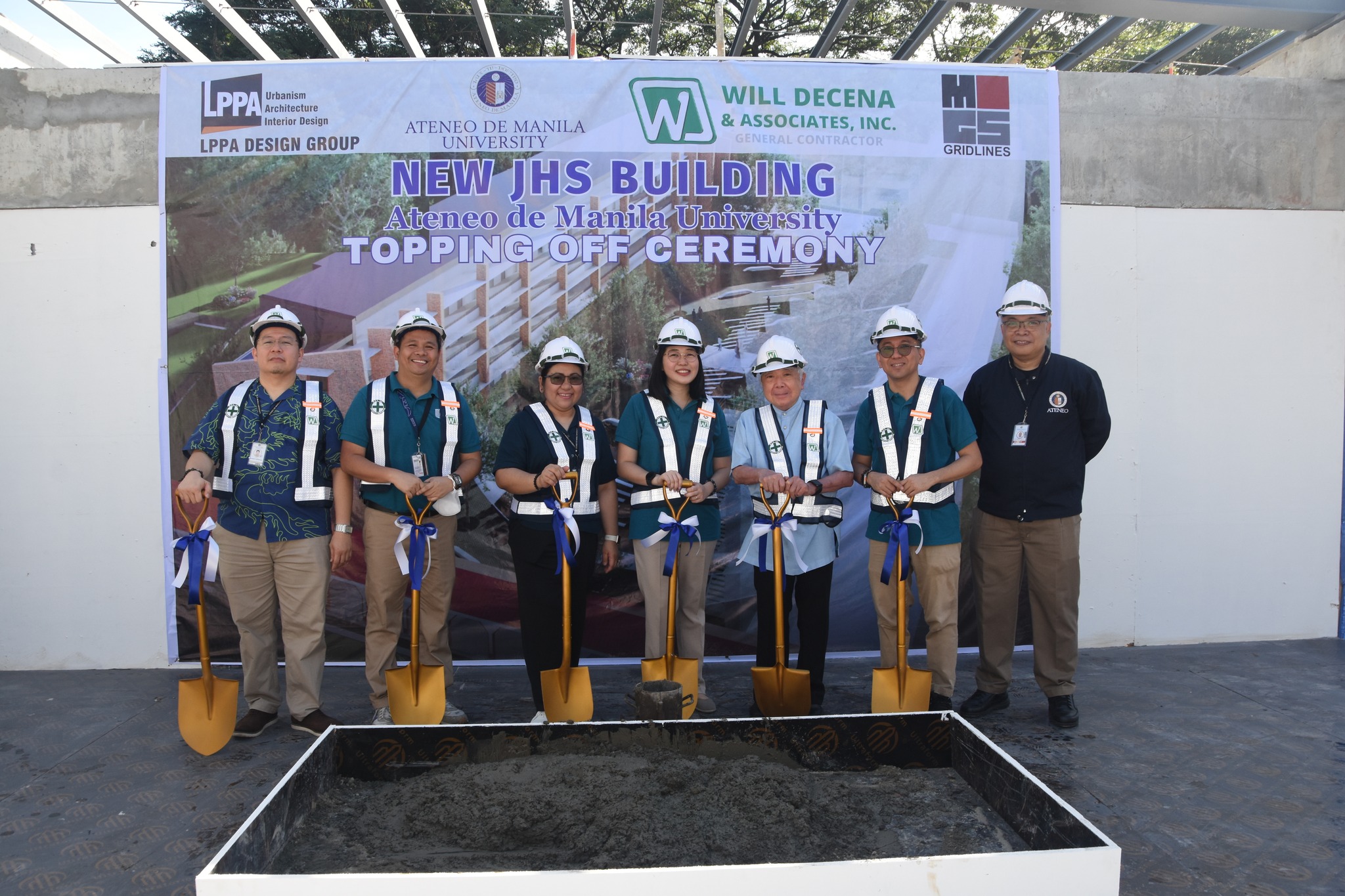 (L-R) Ron Capinding, Dingdong Guerrero, Gen Sanvictores, Erika San Jose, Fr. Bert Ampil SJ, Fr. Mamert Mañus SJ, Fr. Jonjee Sumpaico SJ  