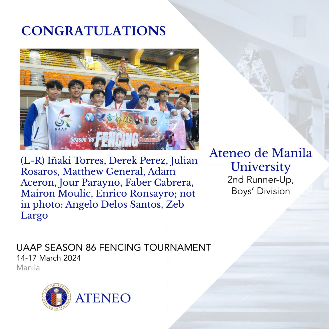 The Blue Eagles of the UAAP Season 86 Fencing Championships