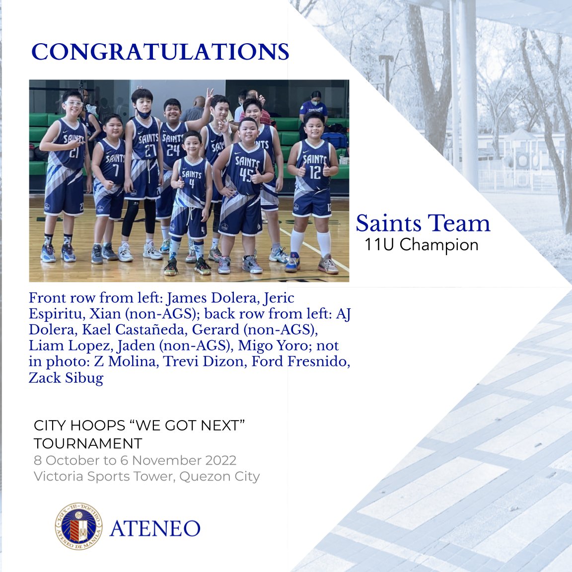 The Saints are 11U champs of the City Hoops 'We Got Next' basketball tournament