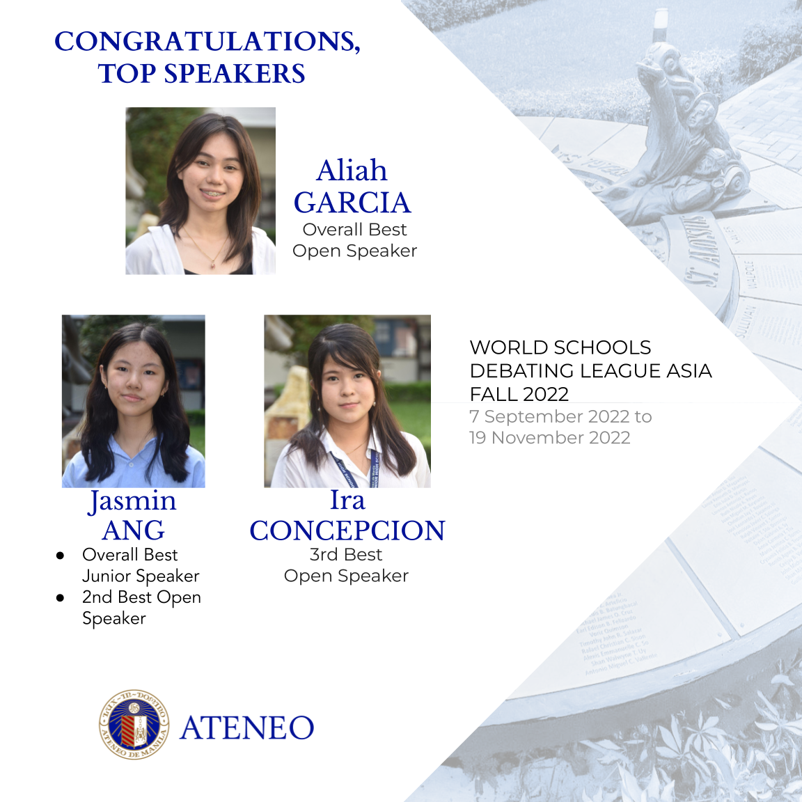 The tournament's top speakers are Ateneans 