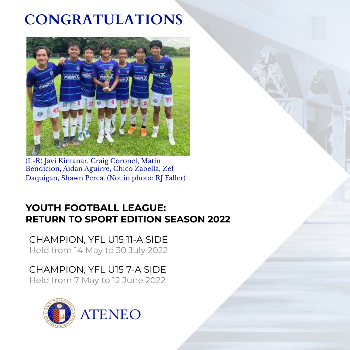 Eights members of the Malaya FC U15 team are from AJHS.