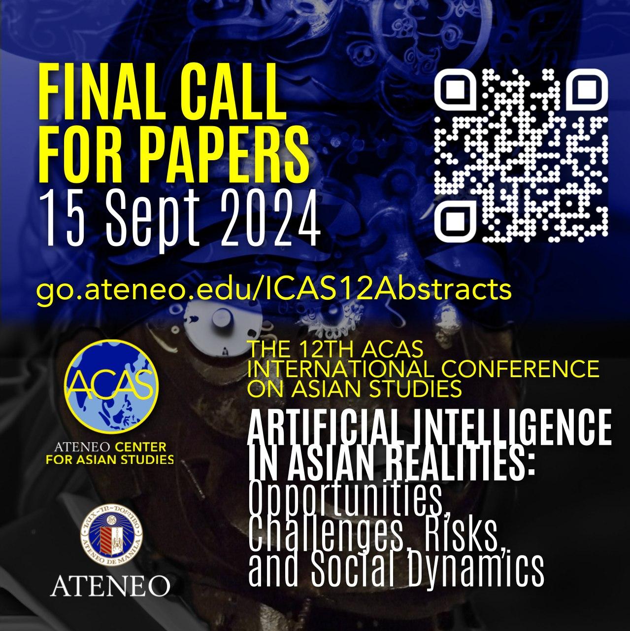 Final call for papers ACAS ICAS 12 on 15 September 2024