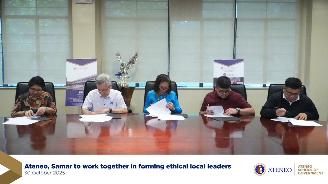 Last October 30, the Ateneo de Manila University (AdMU), through the Ateneo School of Government (ASoG), entered into a partnership with the Provincial Government of Samar to develop ethical servant leaders and strengthen good governance in the province.