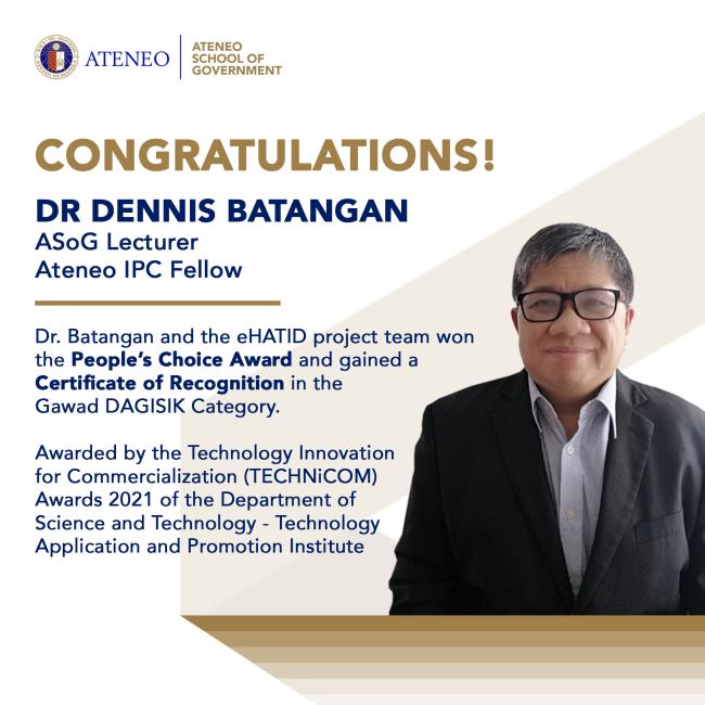 ASOG congratulates Dr Dennis Batangan, ASoG Lecturer, Ateneo IPC Fellow