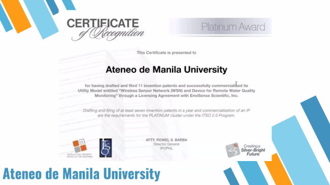 Platinum award is presented to the Ateneo de Manila University