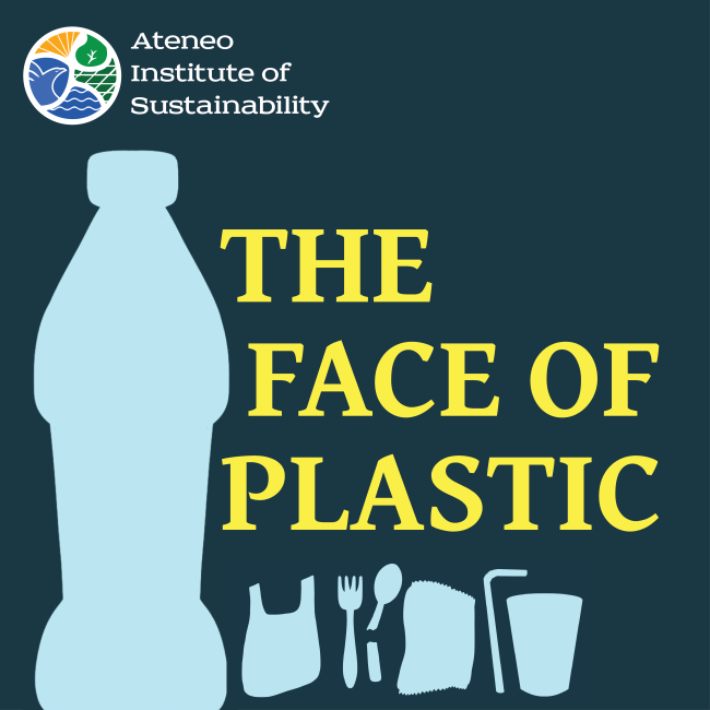 Text that says "The Face of Plastic" with images of plastic waste