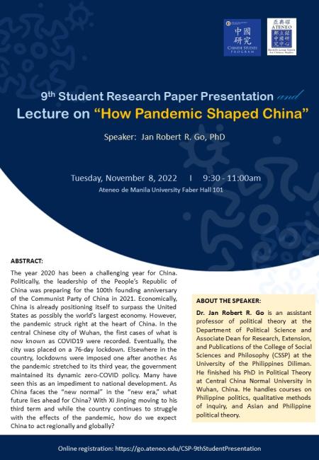 9th Student Research Paper Presentation and Lecture on “How Pandemic Shaped China”
