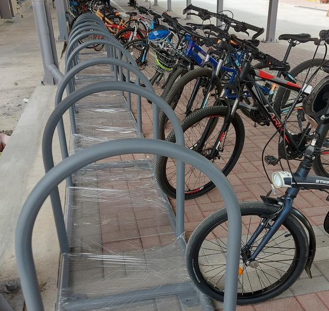 The ASHS's new bike racks are a donation of BS ME '77. 
