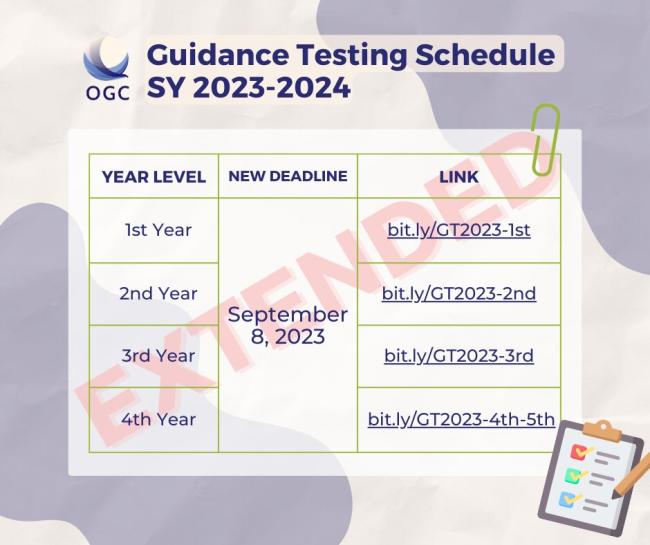 Guidance Testing Schedule SY 2023 - 2024