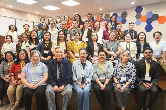 The participants of the Whole Person Education Academy 2023 with University President Fr Roberto C Yap SJ and United Board trustee Dr Patricia Licuanan.