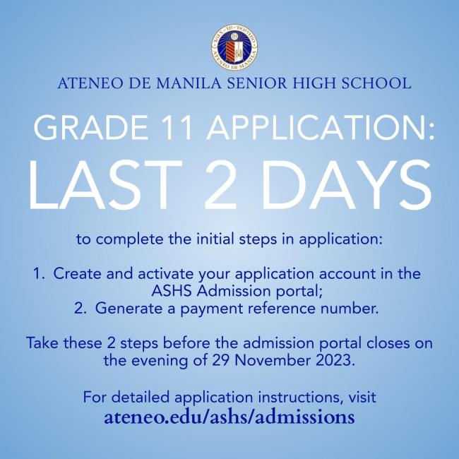Last 2 days to open an SHS application account   