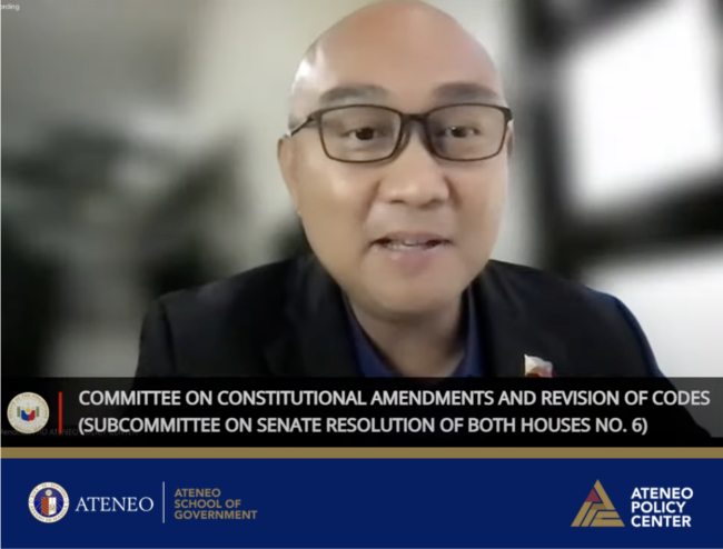 ASOG Senior Economist Dr. Ronald U. Mendoza shares insights on economic Cha-Cha during Senate Hearing