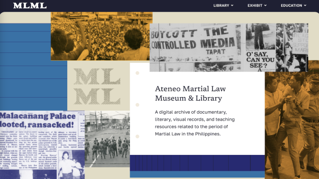 The homepage of the Ateneo Martial Law Museum and Library