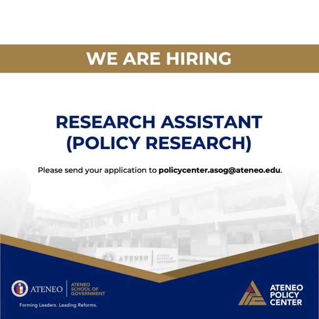 Call for Applications: Ateneo Policy Center Research Assistant (Policy Research)