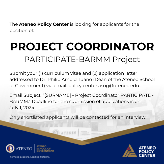 Call for Applications: Ateneo Policy Center - Project Coordinator