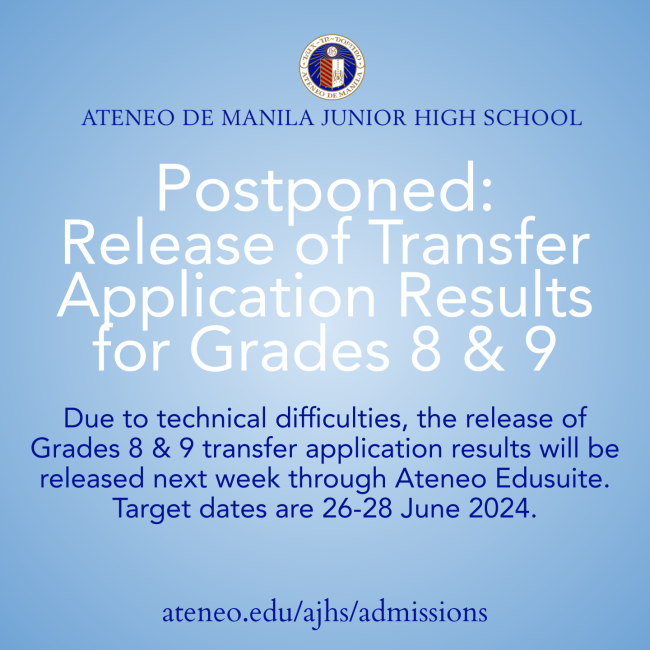 postponement of release of results for AJHS transfer application 