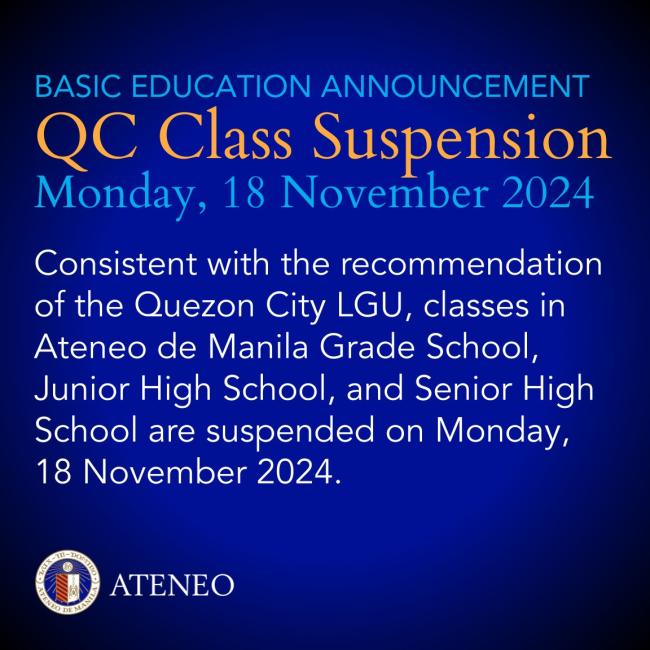 Ateneo de Manila Basic Education classes suspended 18 November 2024 