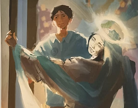 Detail of Josh Ong Ante's Halloween/All Souls' Day/All Saints' Day banner in the Church of the Gesù