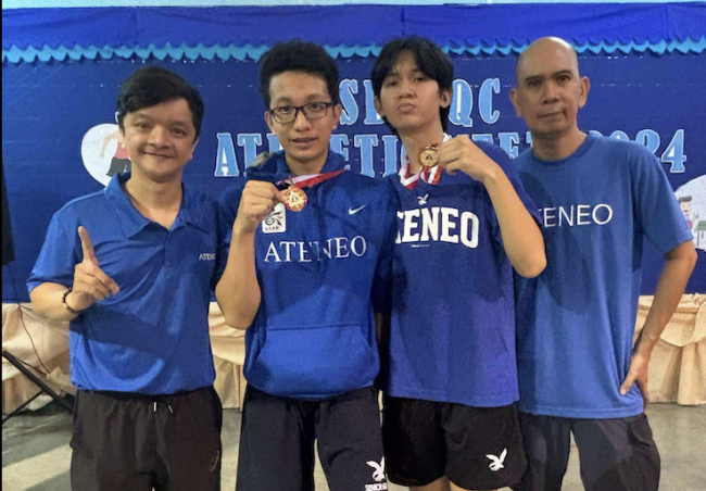 (L-R) Coach Mihali Crisostomo, Rajel Quiming, Matt Basco, Coach Leo Raymundo 