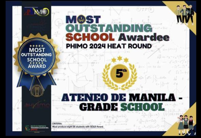 AGS is a Most Outstanding School awardee for the PhIMO 2024 Heat Round d 
