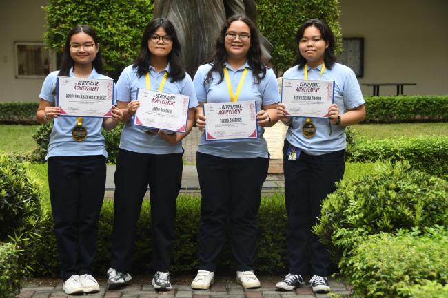 (L-R) 2025 BBBB Hackathon Champions Soph Cruz, Julia Joaquin, Yonna Bombeo, and Kel Ramos