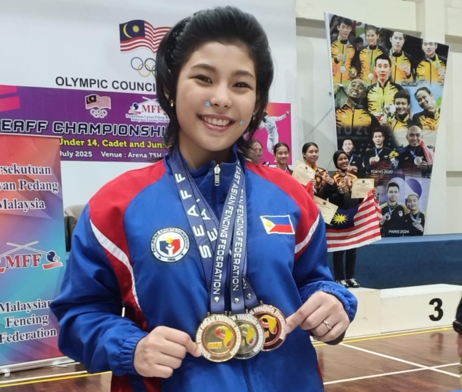 Hannah Belarmino with the medals she won at SEAFF 2025 in Malaysia 