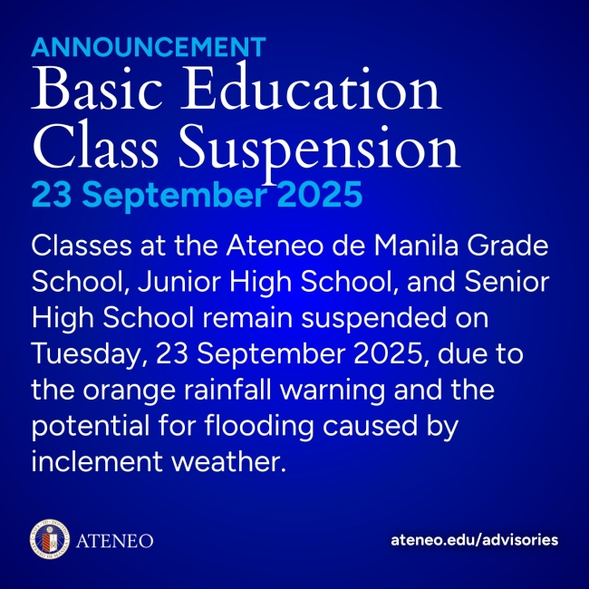 class suspension in Ateneo de Manila Basic Education 23 September 2025 