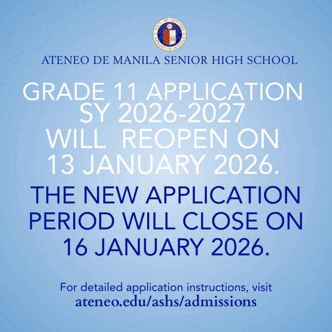 ashs Grade 11 application for admission reopens January 13-16, 2026 