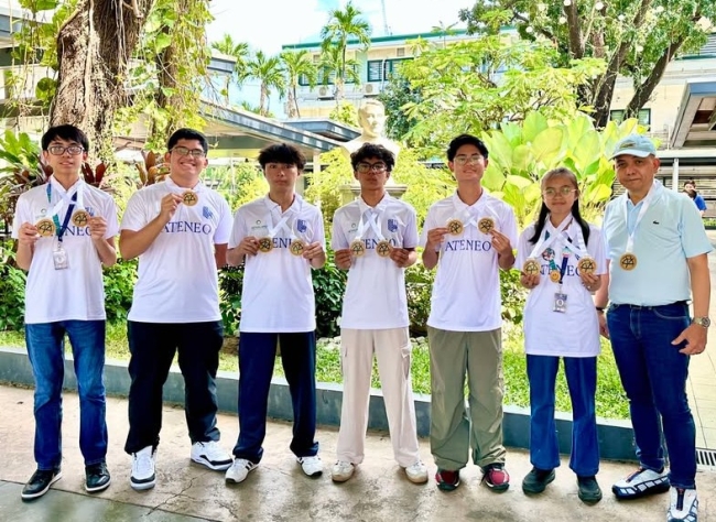 From left: Thad Manuel, Adrian Antonio, Aidan Mejia, Pio Caro, Arjay Co, Mikayla Tusi, Coach Ildefonso Datu