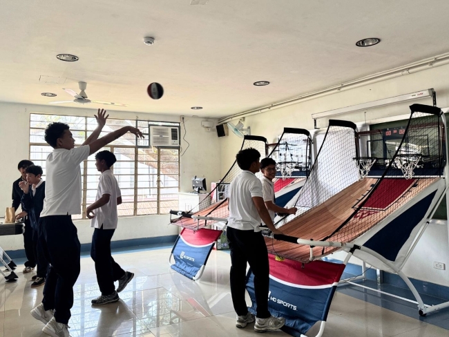 AJHS students trying out the basketball hoops